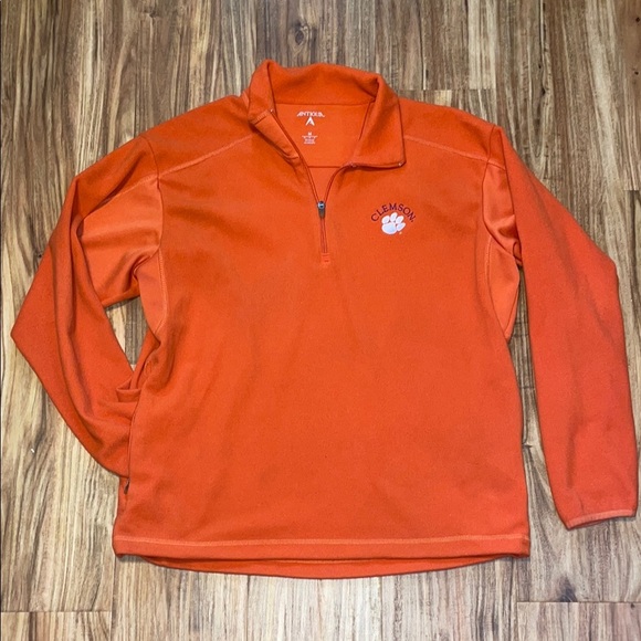 Antigua mens medium Quarter Zip Sweater fleece pullover Clemson orange embroider - Picture 1 of 9